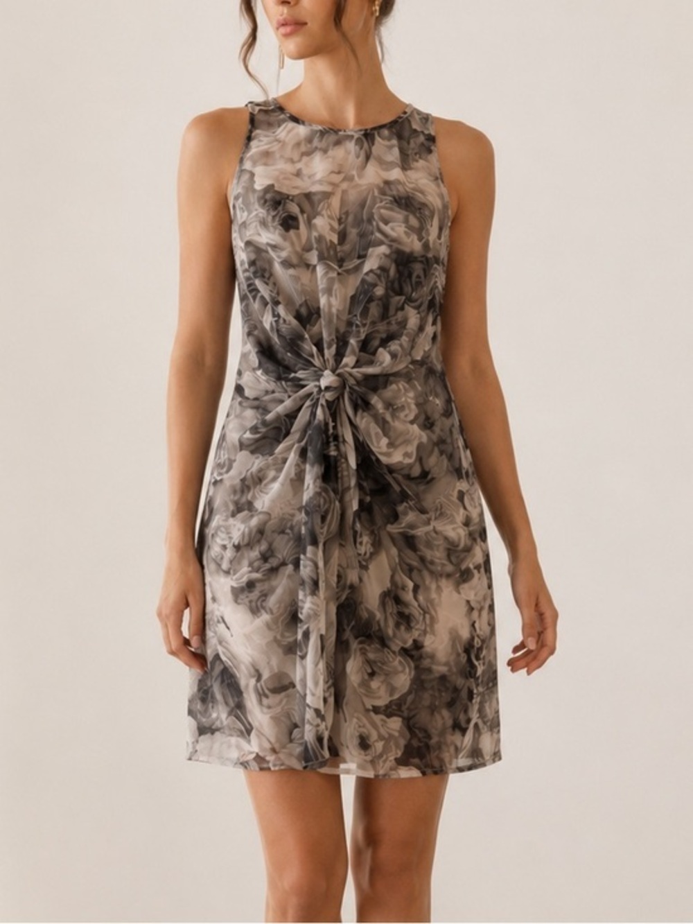 Zimmermann Vapour Twist Silk Floral Gray Silver Resort Vacation Mini Dress